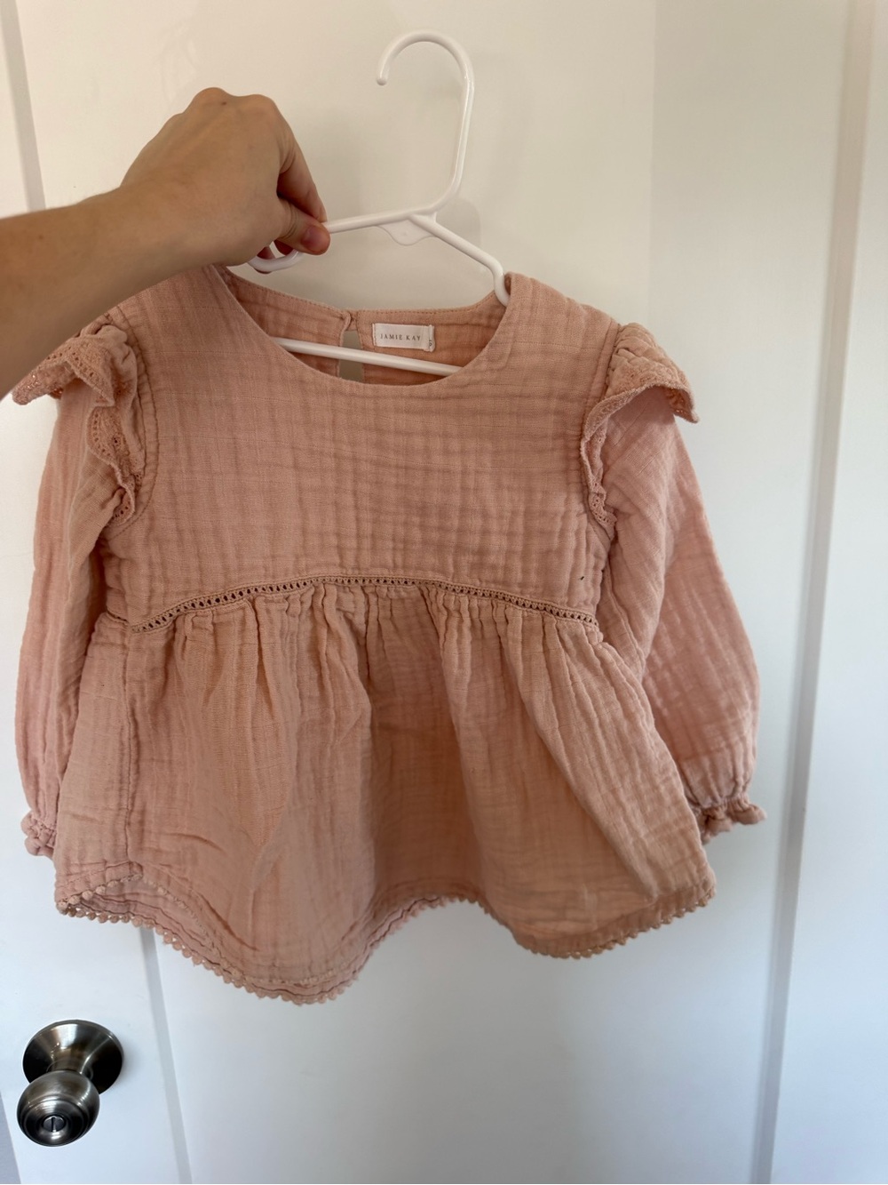 Jamie Kay Girls' Peach Cotton Gauze Ruffle Long-Sleeve Top, 6